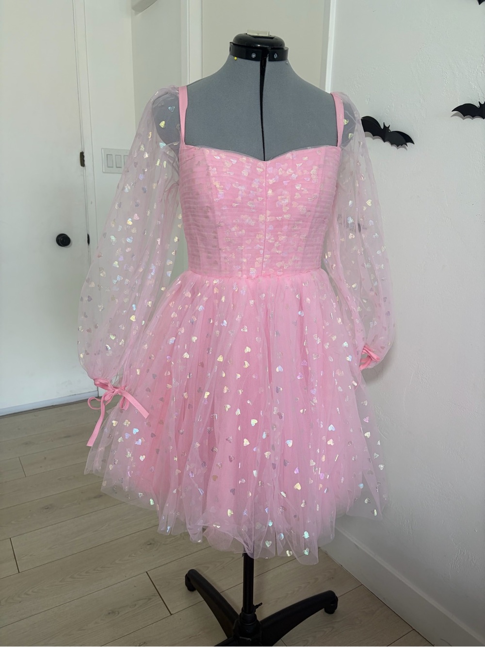 Pink Long Sleeve Tulle Party Dress
